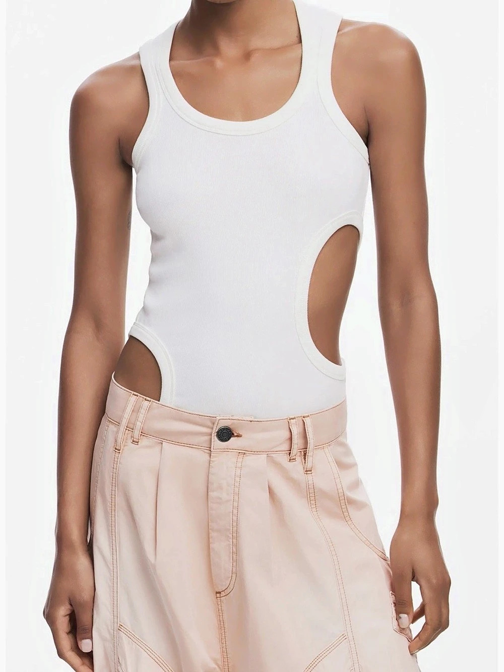 Desigual Cut-out Tank Ribbed in White Size Small